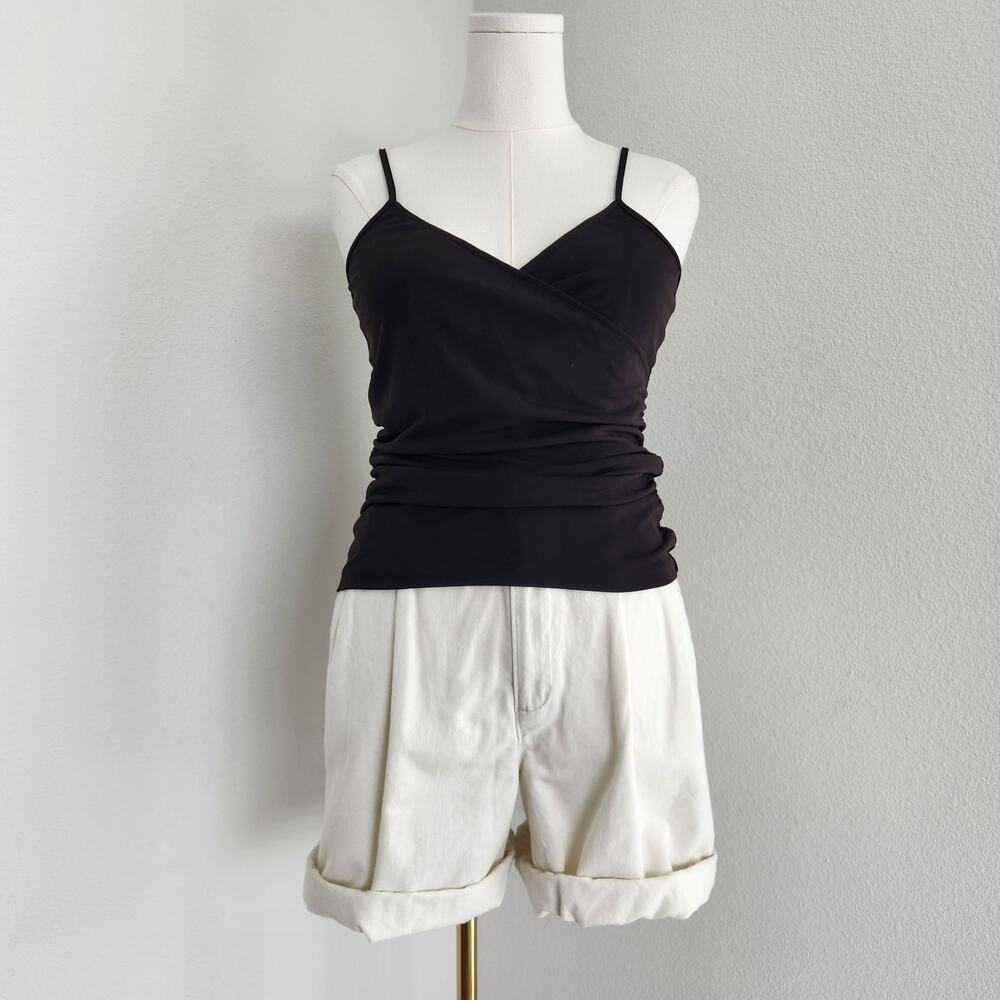 Vintage Y2K Brown Ruched V Neck Spaghetti Strap Going Out Top Nine West S